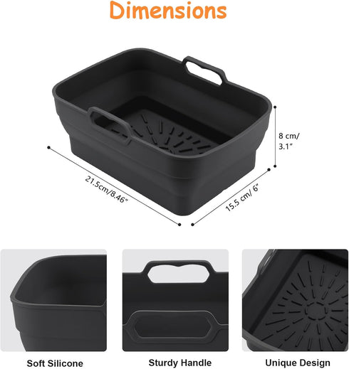 ddLUCK 2Pcs Air Fryer Silicone Liners for Ninja SL401/DZ401/DZ550 8-10 QT, Reusable Baking Tray with Cheat Sheet
