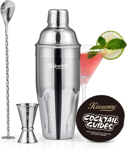 Cocktail Shaker, KITESSENSU 24oz Drink Shaker with Bartender Strainer, Measuring Jigger, Bar