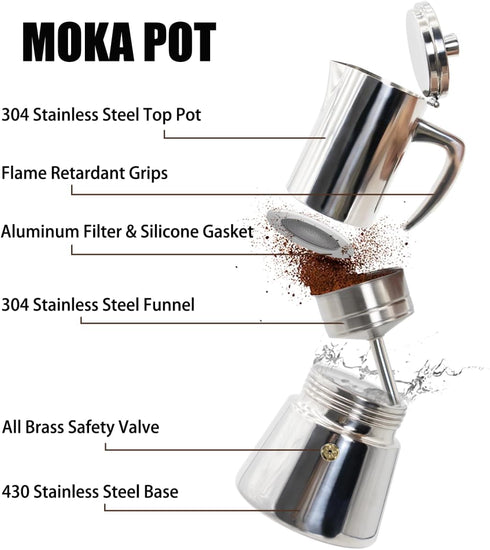 12 304 600ml 20oz Cup Thickened Stainless Steel Moka Pot Stovetop Espresso Maker Cafeteras Italian Percolator Espress
