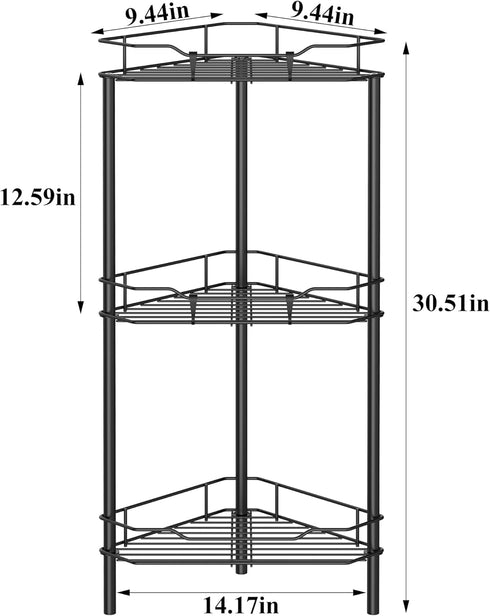 HuggieGems 3-Tier Black Shower Caddy Organizer with Hooks