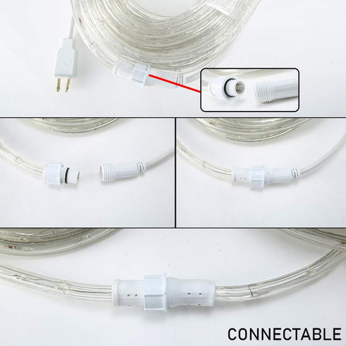 33ft LED Rope Lights, 110V 2 Wire Connectable Blue Outdoor Rope Lights, 240 LED Waterproof Christmas Lights for Deck,