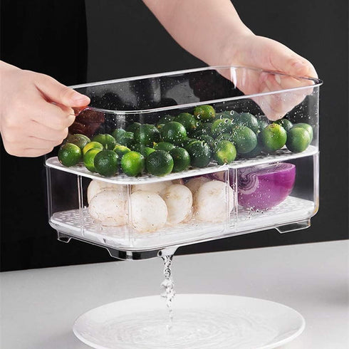 SANNO Vegetable Fruit Storage Containers - Stackable Produce Saver with Lids and Vents for Fresh Produce in Refrigerator