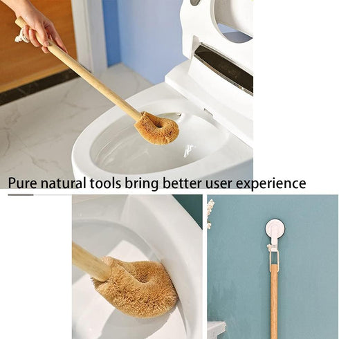 BIEAEIA Toilet Brush, Natural Coconut Fibre Brush Head and Rubber Wood Handle, Great for Bathroom