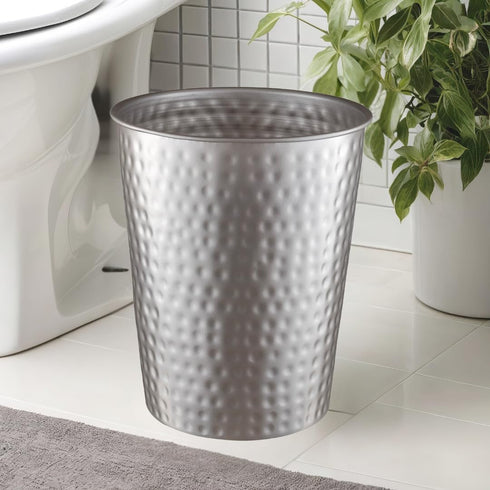 Monarch Abode Pewter Hand Hammered Metal Wastebasket - Decorative Trash Bin for Home Office, Modern Bathroom Garbage Can