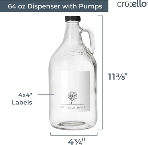 64 oz Crutello Glass Laundry Detergent Dispenser for Detergent, Bleach, Syrup Pump Dispenser, Ketchup Pump, Glass Pump