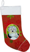 Caroline's Treasures LH9351-CS Old English Sheepdog Red Green Snowflakes Holiday Christmas Stocking - Fireplace Hanging