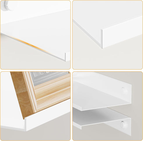 Wisfame 2 Pack, 8 Inch) Small Floating Shelves for Wall, Metal Adhesive Wall Shelf Modern Display Shelf for Living