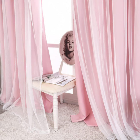 2 52x84 Inches Pink Blackout Curtains with Sheer Overlay, Panels, Thermal Insulated & Soundproof, Lace Trim