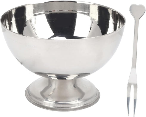 Pssopp Dessert Bowls with Forks, Stainless Steel Milkshake Cup, Medium Snack Dish for Ice Cream