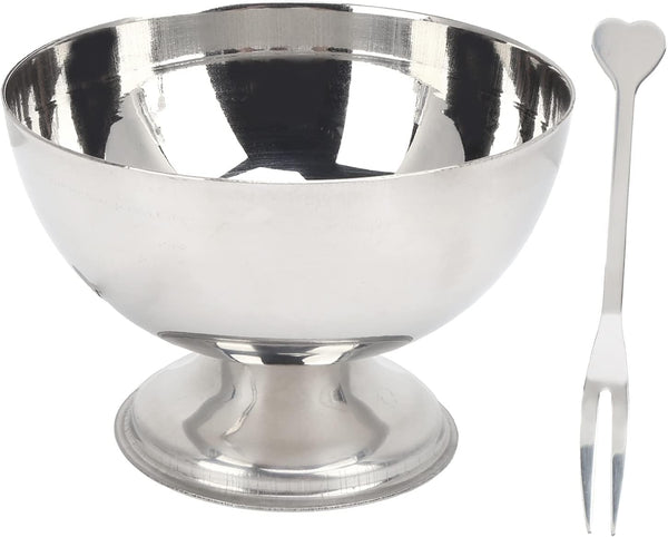 Pssopp Dessert Bowls with Forks, Stainless Steel Milkshake Cup, Medium Snack Dish for Ice Cream