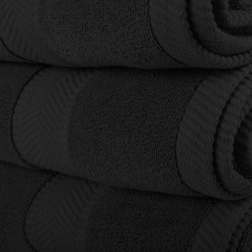BY LORA Set Set, Custom Embroidered Terry Cotton Ring Spun Bath Towel, Hand Towel and Washcloth - Black Towel Gold