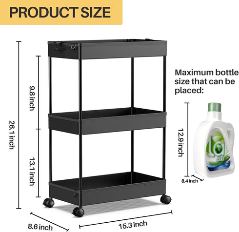 3 SPACEKEEPER Rolling Storage Cart Tier Bathroom Cart Organizers with Wheels Laundry Room Organization Mobile Shelving