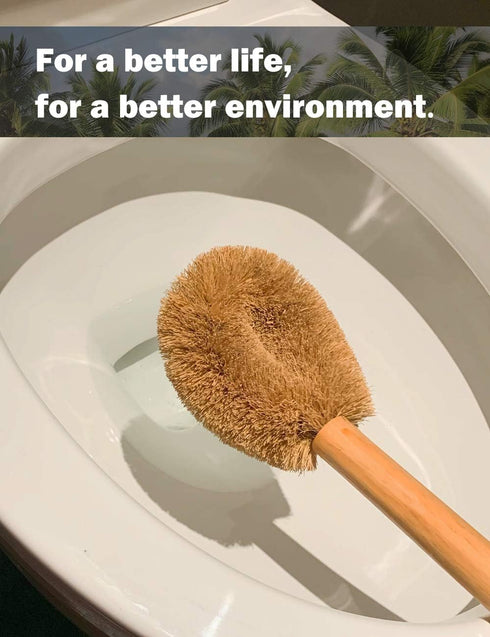 Updated Modern Toilet Bowl Brush, Natural Coconut Fiber Brush Head with Beechwood Handle, Eco-Friendly