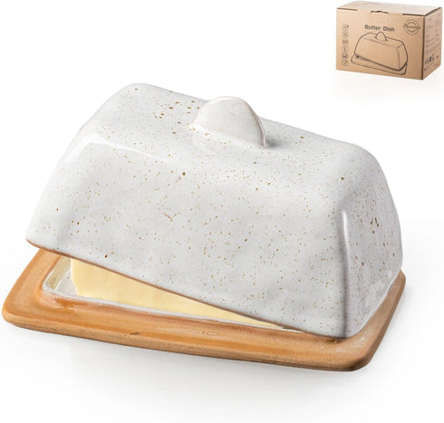 Besmeety Ceramic Butter Dish with Lid and Handle for Countertop, European 200g