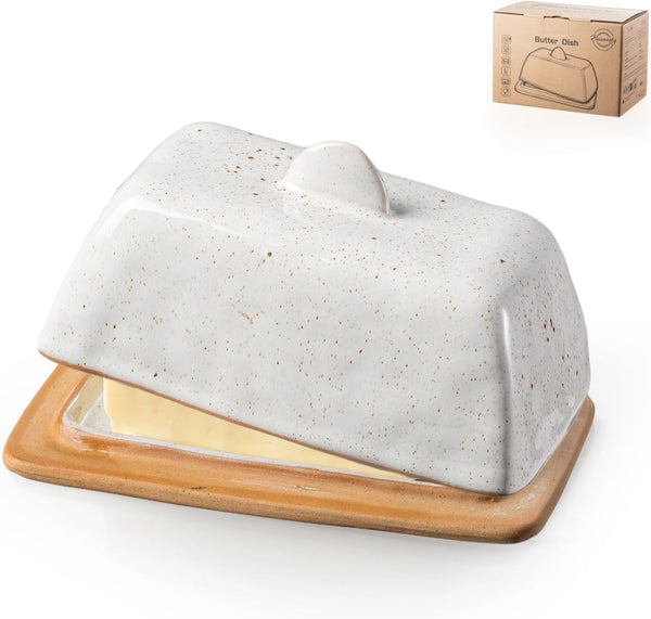 Besmeety Ceramic Butter Dish with Lid and Handle for Countertop, European 200g