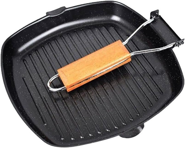 Non-stick Grill Pan, 24cm Folding Handle for Meat, Fish, and Vegetables for All Heat Sources