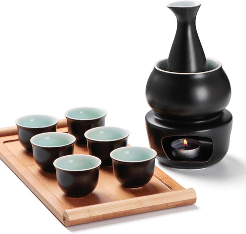 Dltsli Set 10pcs Set 1 1 1 1 6 Ceramic Sake with Warmer Pot Tray, Stovetop Porcelain Pottery Hot Saki Drink Bottle