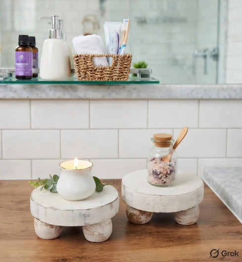Set 2 Set Housewarming Gifts of Wood Display Stand Home Decor Display Risers Round Pedestal Bathroom Accessory Holder