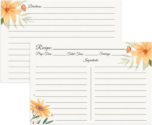 Premium Double-Sided Recipe Cards 4x6, Set of 60 (Daisy) for Wedding, Bridal Shower, Housewarming
