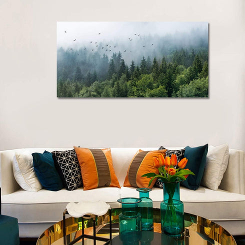20" 40" Green Forest Wall Art Tropical Forest Mountain Bird Contemporary Canvas Pictures Modern Artwork Framed