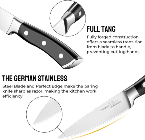 Paring Knife, 4 inch Small Kitchen Knife Ultra Sharp German Stainless Steel Fruit and Vegetable Cutting Chopping Knives - Full Tang Ergonomic Handle by OAKSWARE