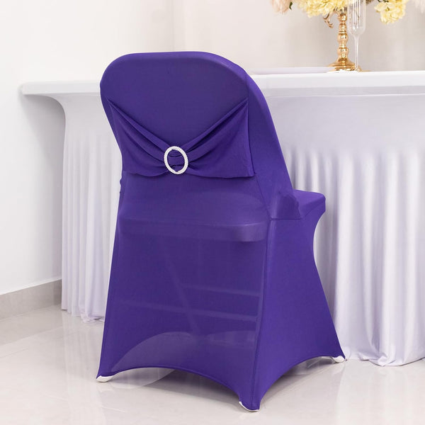 Efavormart Purple Spandex Folding Slip On Chair Cover with Silver Rhinestone Buckled