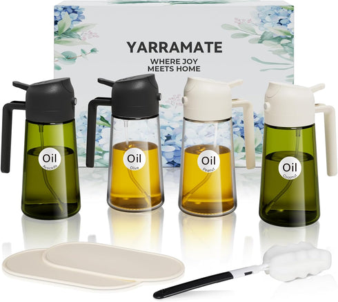 YARRAMATE 4Pcs 16oz/470ml Glass Olive Oil Sprayer Set with Stickers, Kitchen Gadgets,