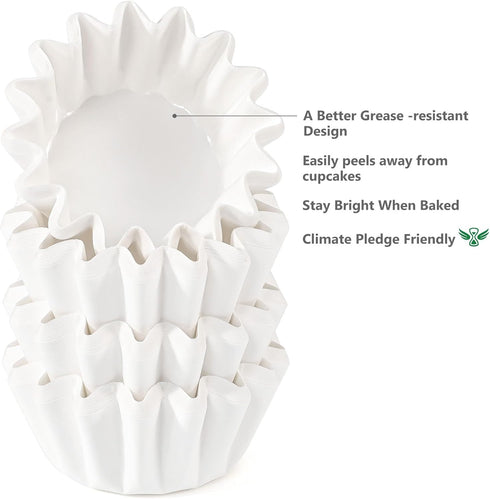 Caperci Heavy Duty White Mini Cupcake Liners, 200 Counts, Grease-Resistant Muffin Baking Cups, No Muffin Pan Needed