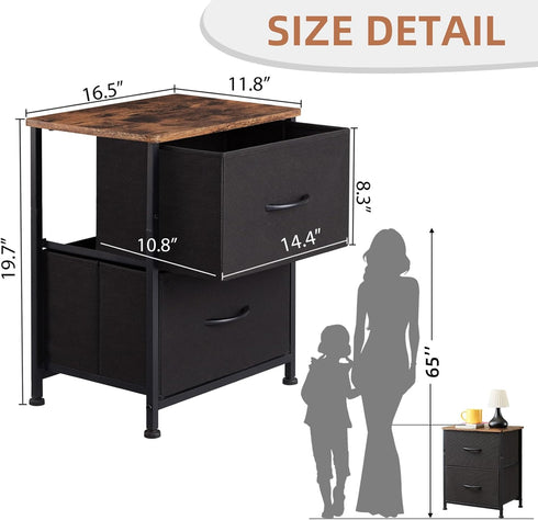 Somdot Nightstand with 2 Drawers, Small Dresser with Removable Fabric Bins for Bedroom, Nursery, Closet, Living Room -