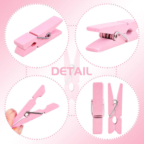 50pcs Pink Wooden Small Clothespins Photo Clips for Wall Hanging Pictures, Jewelry Items Home Party Decoration
