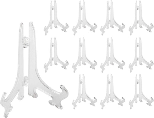 Super Z Outlet Plastic Easels 12 Pack Clear Easel Stands Easel Display Stand for Photo, Place Card, Collectibles, Light Items - Perfect for Wedding Cards, Party, Home, Party Decorations (3 Inches)