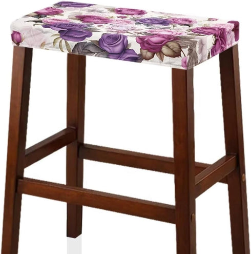 2 Pack Pink Purple Rose Rectangle Stool Cover Bar Stool Covers Rectangle Stretch Vanity Stool Seat Covers Footstool