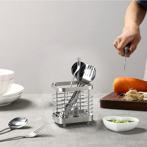 Kitchen Utensil Holder - Stainless Steel Sink Utensil Drying Caddy, Rust-Proof Cutlery Organizer for Kitchen Utensils