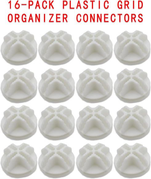 16-Pack Plastic Grid Organizer Connectors for Modular Closet Storage and Metal Grid Shelving Units, White Wire Cube Connectors with 1.42" OD and 0.16" ID Perfect Fit