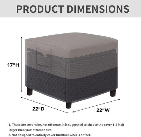 (22"x22"x17", Easy-Going Outdoor Ottoman Cover, Waterproof Patio Ottoman Cover, Heavy Duty Outdoor Furniture Cover