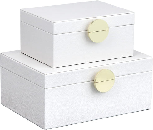 HofferRuffer Faux Leather Jewelry Boxes, Decorative Storage Accessory Organizer with Gold Hardware, Set of 2