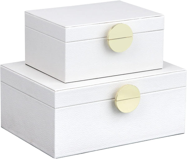 HofferRuffer Faux Leather Jewelry Boxes, Decorative Storage Accessory Organizer with Gold Hardware, Set of 2