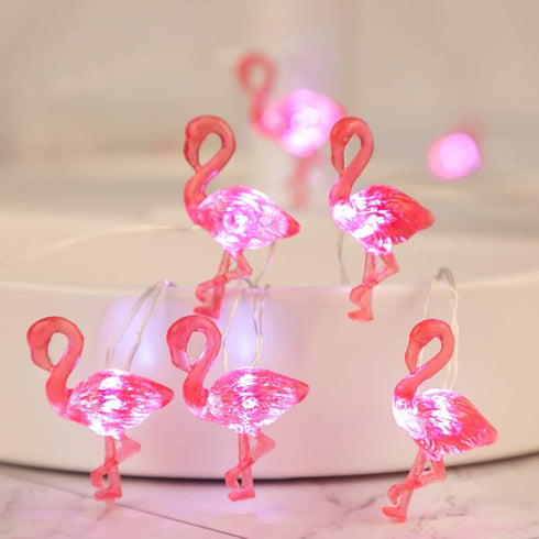 Pink Flamingo String Lights - 10ft Battery Operated Fairy Lights with Remote, 30 LEDs for Summer Tropic Themed Home