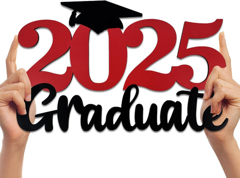 2025 Graduation Party Decorations, Wooden Sign Red Class of 2025 Photo Booth Props, 15.75x9.84 inches