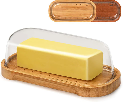 Hekeieon Butter Dish with Lid, Butter Holder for Counter, Bamboo Wood Butter Tray
