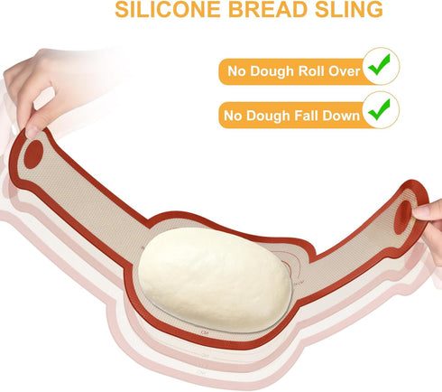 gonsir 2Pcs Set 2PCS Silicone Bread Sling, Oval Silicone Baking Sling with Longer Handles, Non-Stick & Easy Clean Dutch