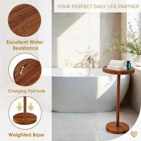 Lunani OUR PASSION 24 2 Drink Table for Small Spaces Pedestal Side Table with Stable Base, Phone Holder & Coasters