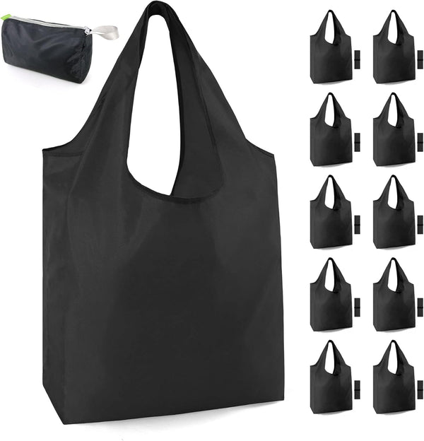 BeeGreen 10 Pack Black Reusable Grocery Bags with Storage Pouch Reusable Shopping Bags
