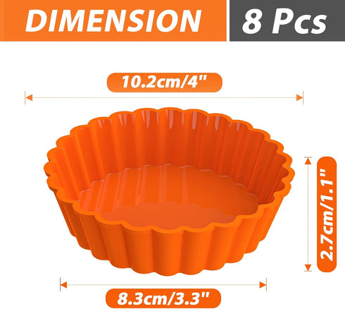 Webake Silicone Mini Tart Pan - 4 Inch Non-stick Mini Quiche Molds, Small Pie Baking Pan, Pack of 8.