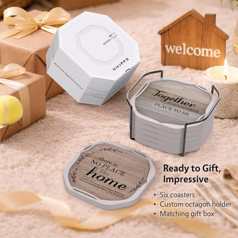 Set 6 4 UMIRRO Absorbent Drink Coasters of with Holder - Thoughtful House Warming Gifts for New Home or Apartment