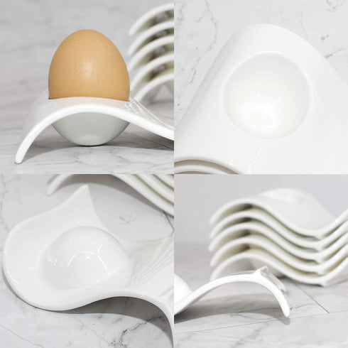Egg Cups for Soft Boiled Eggs - Ceramic Egg Holder with 6 + 1 Egg Topper Cutter for Breakfast