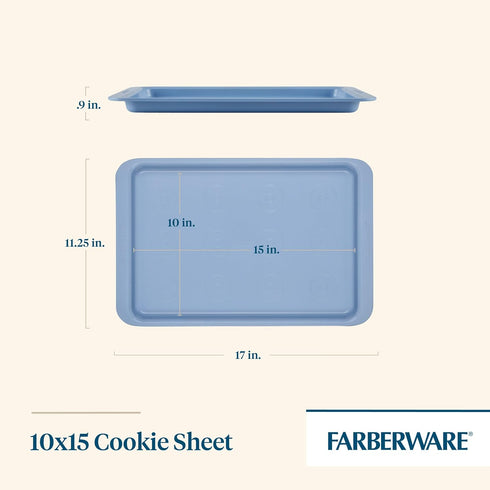 Farberware Easy Solutions Nonstick Bakeware Cookie Pan/Baking Sheet with Drop Zones and Portion Marks, 10 Inch x 15 Inch - Blue by Farberware