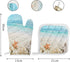Sandy Beach Set of Oven Mitt and Pot Holder, Starfish Seashell Theme Oven Gloves for Kitchen BBQ Cooking