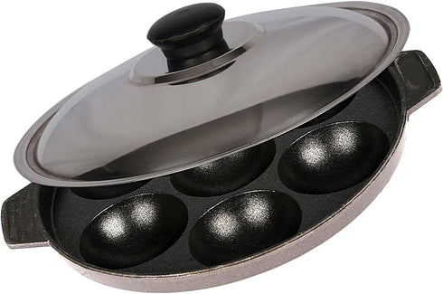 Appam Patra Paniyaral Non-Stick Paniyaram Pan with Stainless Steel Lid, 7 Balls
