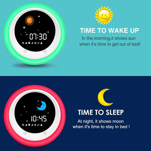 I.CODE Sun & Moon Rise Kids Alarm Clock, Children's Sleep Trainer ,Sleep Sound Machine, Wake Up Light & Night Light